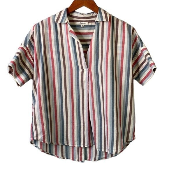 Madewell Button-Back Shirt in Pocatello Stripe Popover Striped Oversized Boxy - Picture 3 of 16